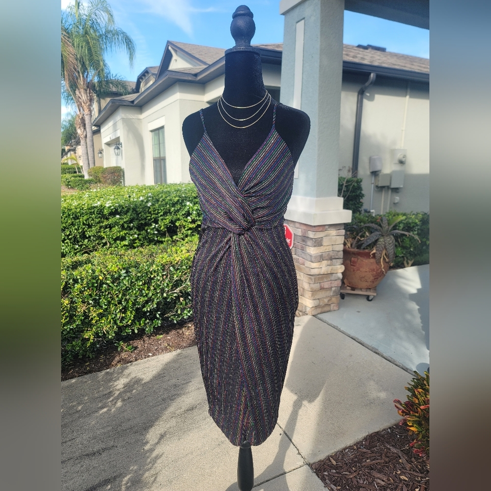 Metallic Rainbow Knit Twist-Front Midi Dress – Small